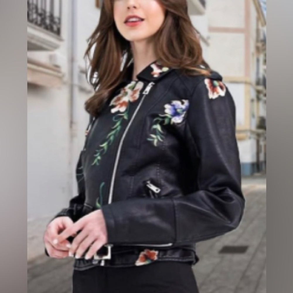 Host Pick Faux Leather Floral Moto Jacket - Picture 4 of 12